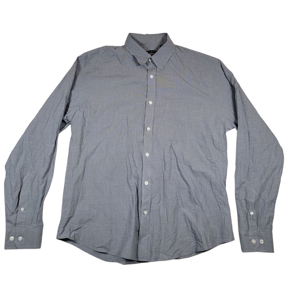 Theory Mens Dress Shirt Sz XL Extra Large Gray Blue 100% Cotton Thin Lightweight